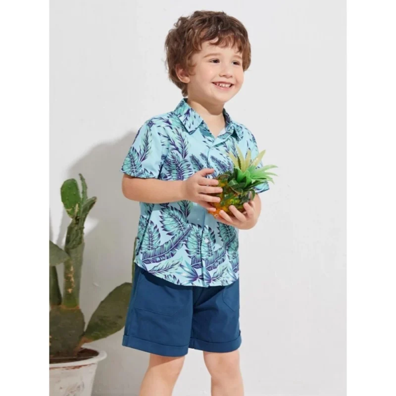 Generic Kid's Lycra Printed Casual wear Shirt And Shorts Set (SkyBlue) - Image 3