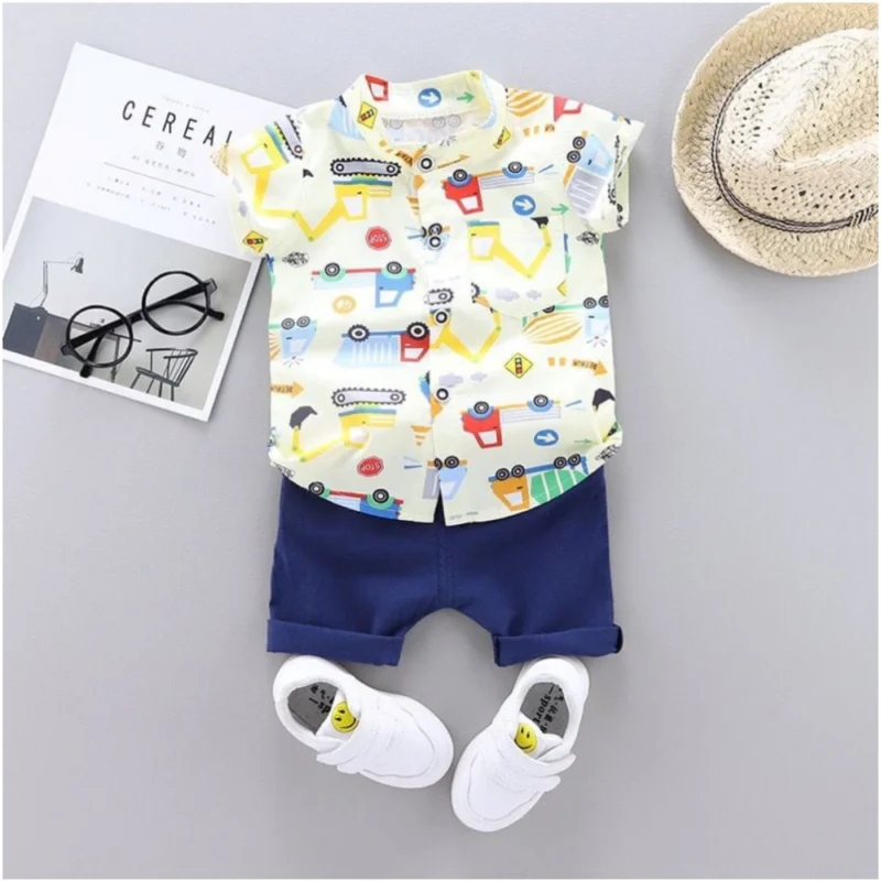Generic Kid's Lycra Printed Casual wear Shirt And Shorts Set (White) - Image 3