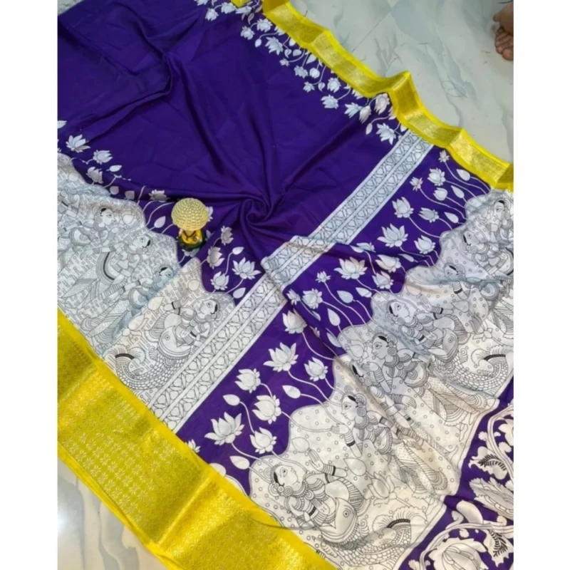 Generic Women's Dola Silk Printed Saree With Unstitched Blouse 5.5Mtr (Purple ) - Image 2