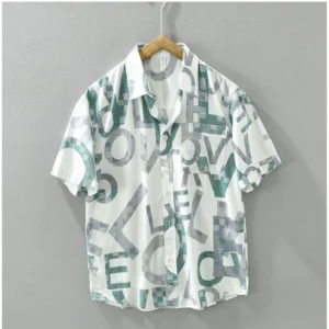 Generic Men's Casual Cotton Printed 3-4th Sleeve Collar Shirt (White )