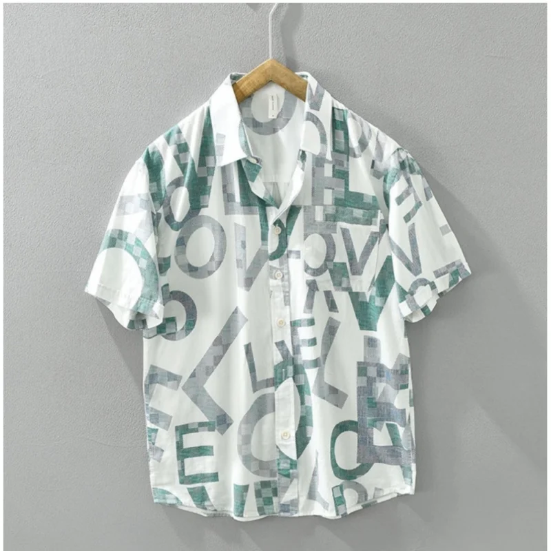 Generic Men's Casual Cotton Printed 3-4th Sleeve Collar Shirt (White )