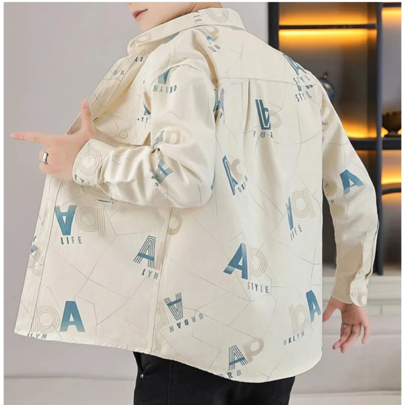 Generic Men's Casual Cotton Printed Full Sleeve Collar Shirt (Beige) - Image 3
