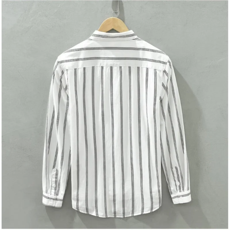 Generic Men's Casual Cotton Striped Full Sleeve Collar Shirt (White) - Image 3