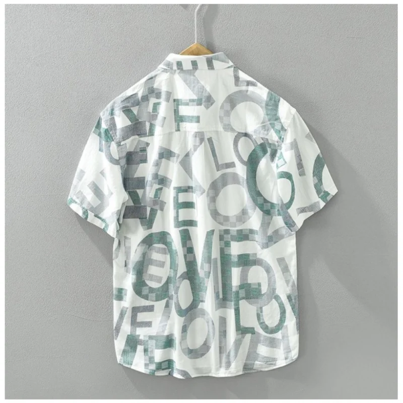 Generic Men's Casual Cotton Printed 3-4th Sleeve Collar Shirt (White ) - Image 3