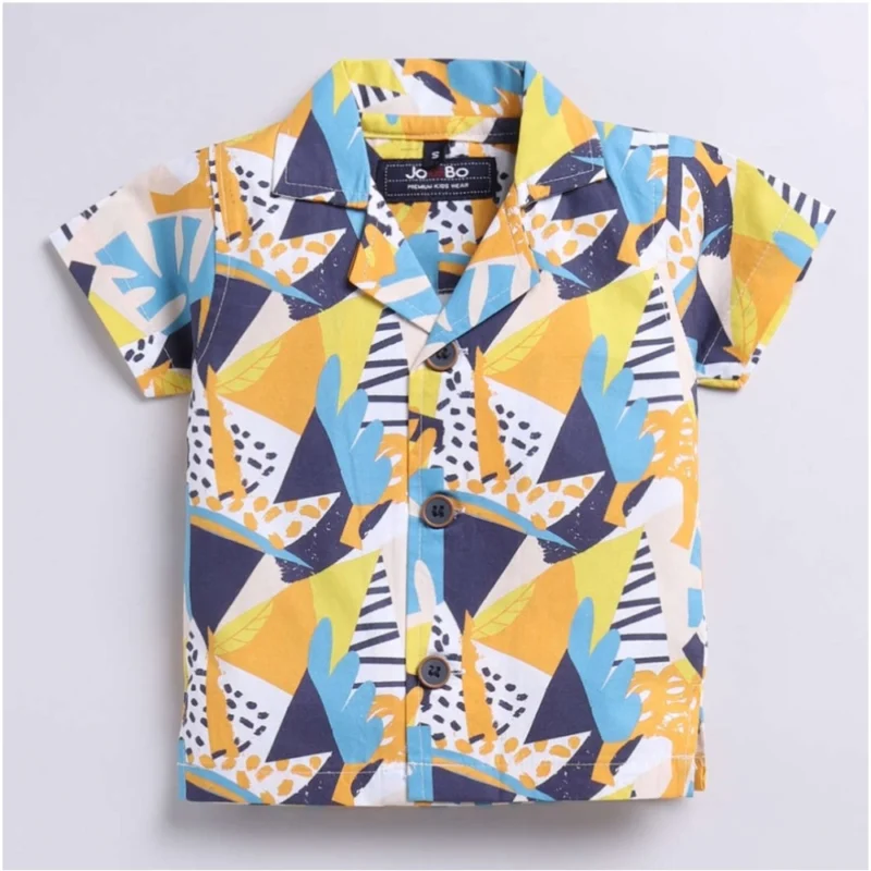 Generic Boy's Lycra Blend Printed Short Sleeve Shirt and Shorts Set (MultiColor) - Image 4