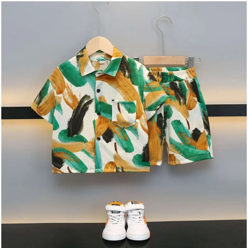 Generic Boy's Lycra Blend Printed Short Sleeve Shirt and Shorts Set (MultiColor) - Image 3