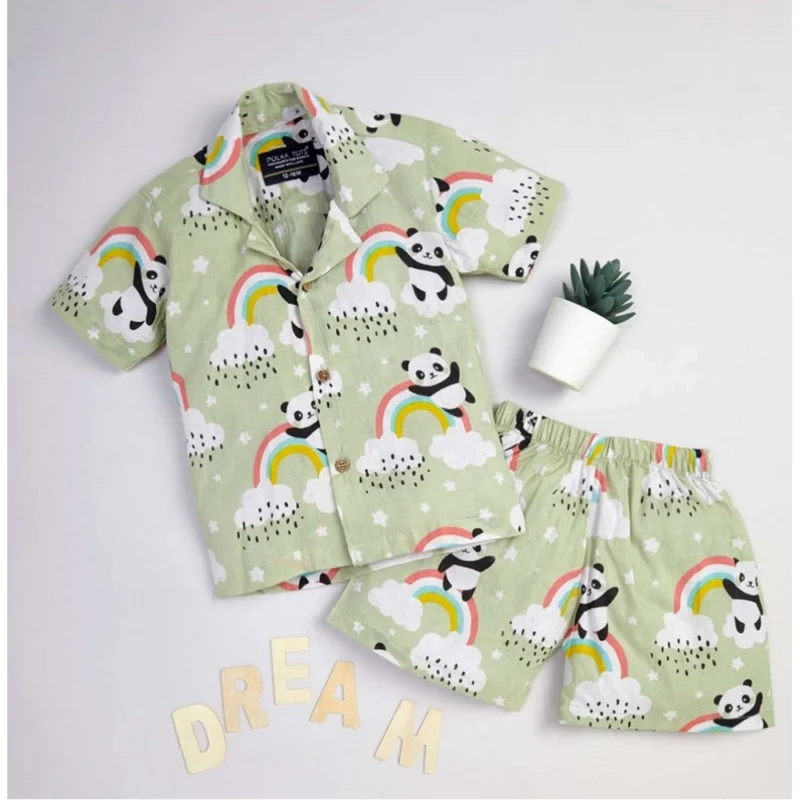 Generic Boy's Lycra Blend Printed Short Sleeve Shirt and Shorts Set (MultiColor)