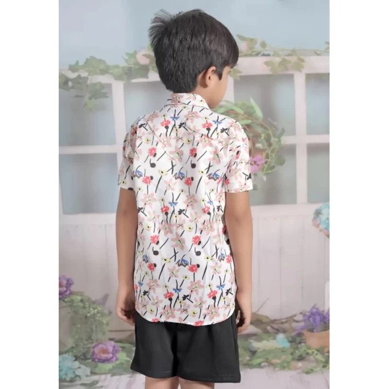 Generic Boy's Cotton Blend Printed Short Sleeve Shirt and Shorts Set (White) - Image 3