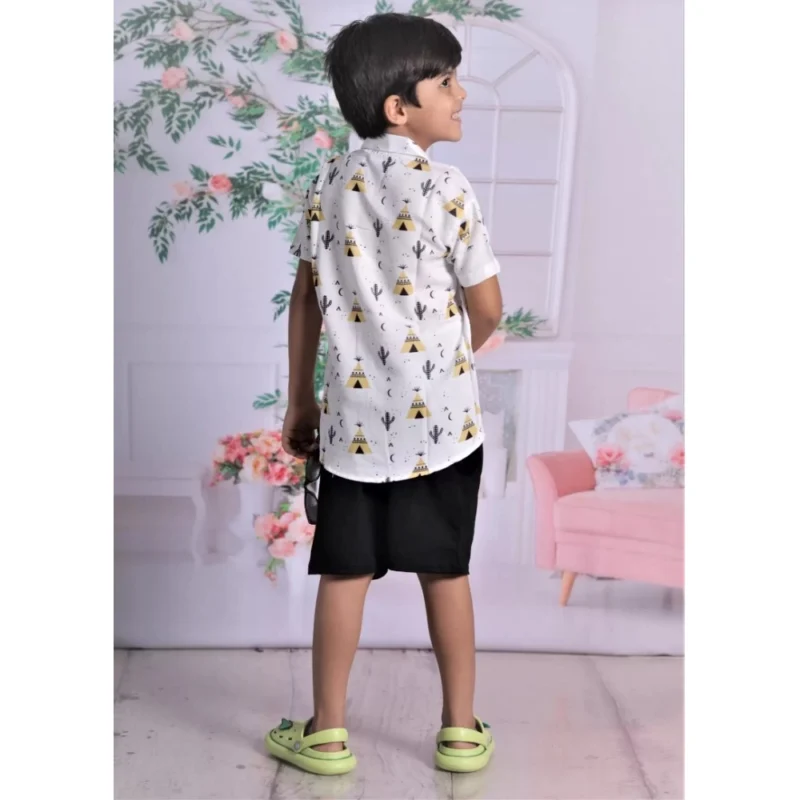 Generic Boy's Cotton Blend Printed Short Sleeve Shirt and Shorts Set (White) - Image 3