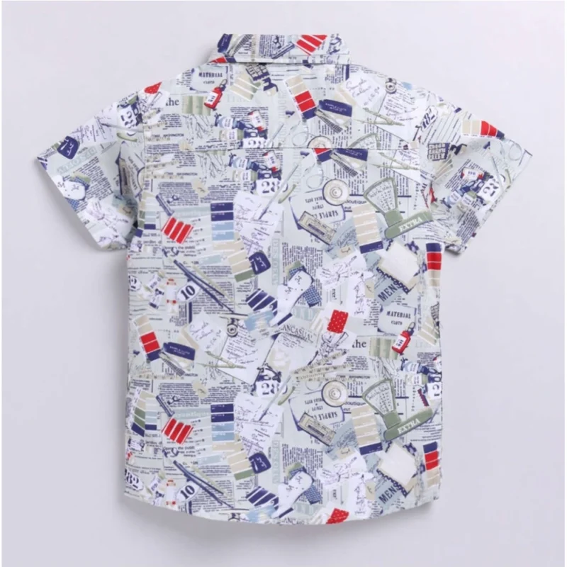 Generic Boy's Cotton Blend Printed Short Sleeve Shirt (MultiColor) - Image 4