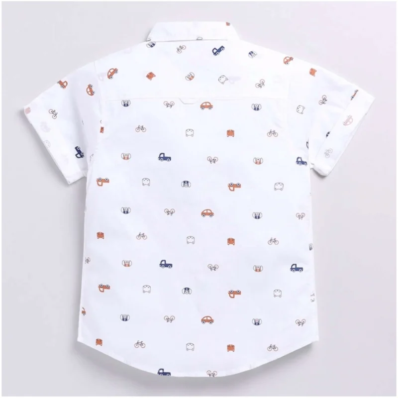 Generic Boy's Cotton Blend Printed Short Sleeve Shirt (White) - Image 4