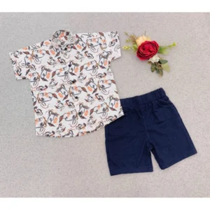 Generic Boy's Cotton Blend Printed Short Sleeve Shirt and Shorts Set (MultiColor)