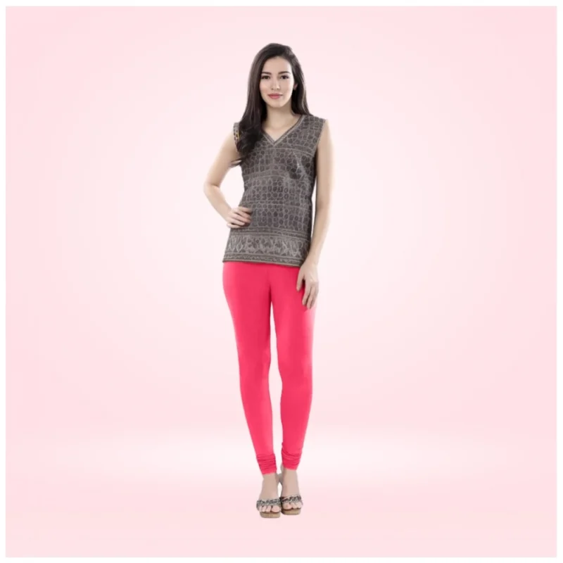 Generic Women's Cotton Blended Solid Churidar leggings (Pink)