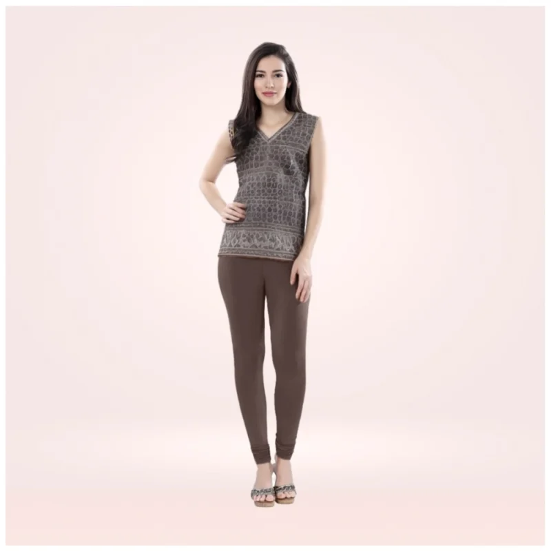 Generic Women's Cotton Blended Solid Churidar leggings (Brown)