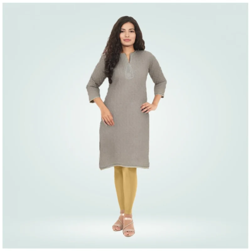 Generic Women's Cotton Blended Solid Shimmer Ankle leggings (Beige)