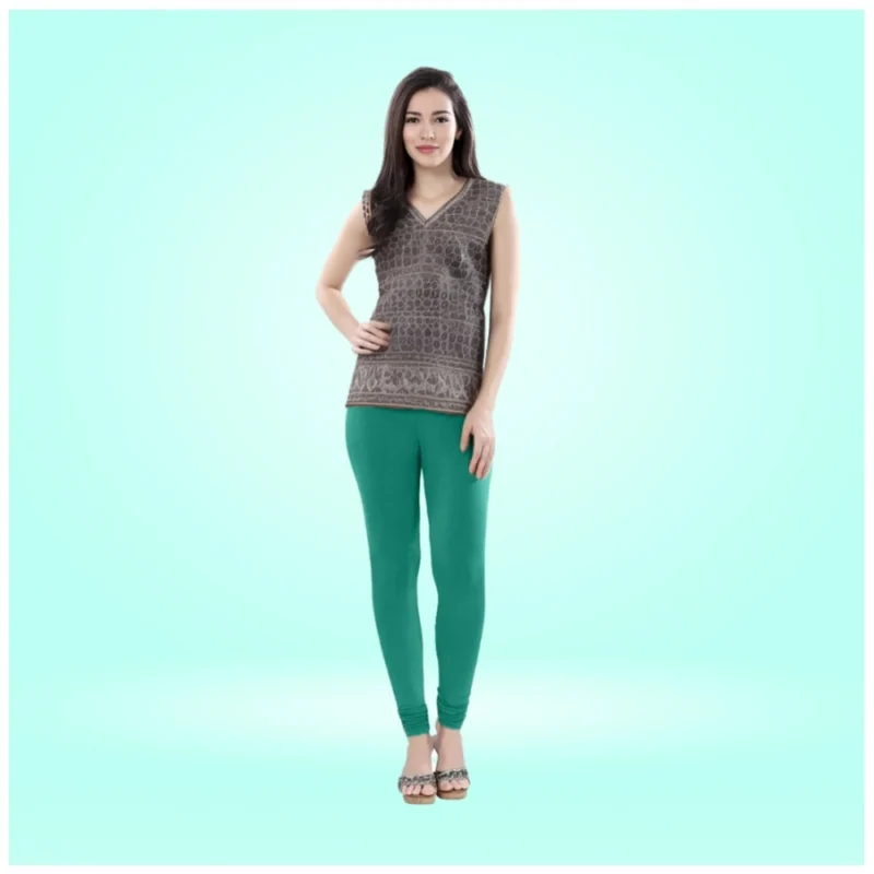 Generic Women's Cotton Blended Solid Churidar leggings (Rama Green)