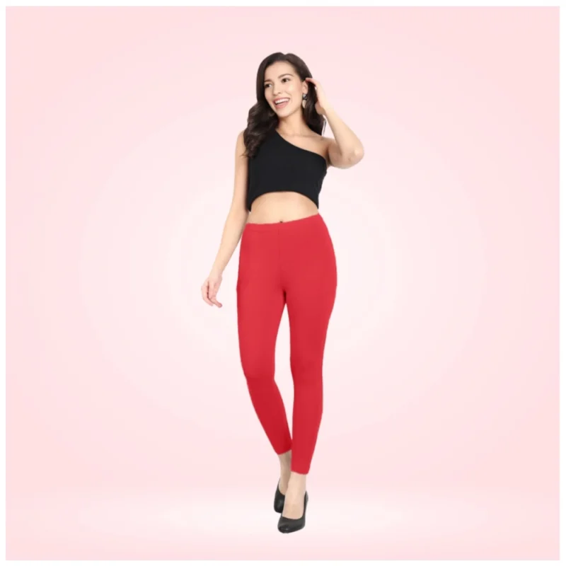 Generic Women's Cotton Blended Solid Ankle legging (Red)