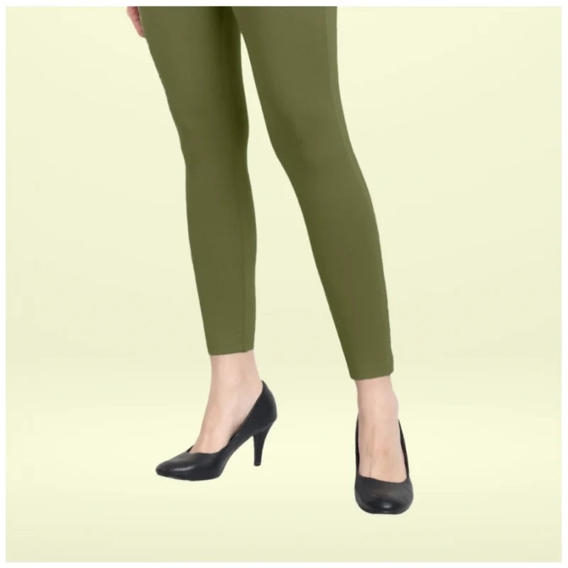 Generic Women's Cotton Blended Solid Ankle legging (Olive Green) - Image 3