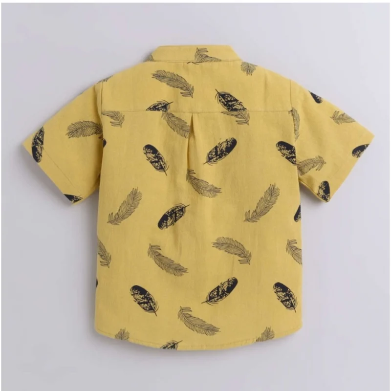 Generic Boy's Cotton Blend Printed Short Sleeve Shirt and Shorts Set (Yellow) - Image 3