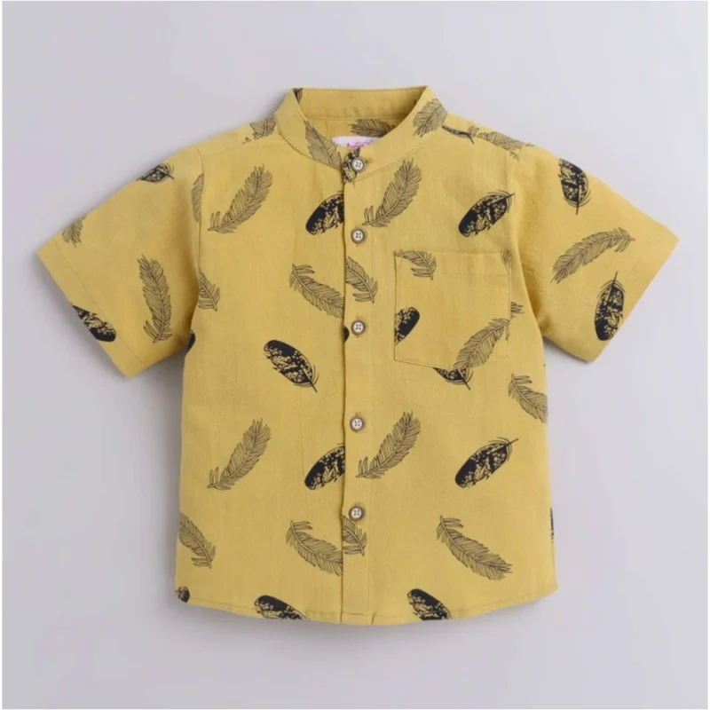 Generic Boy's Cotton Blend Printed Short Sleeve Shirt and Shorts Set (Yellow) - Image 4