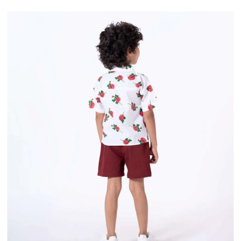 Generic Boy's Cotton Blend Printed Short Sleeve Shirt and Shorts Set (White) - Image 4