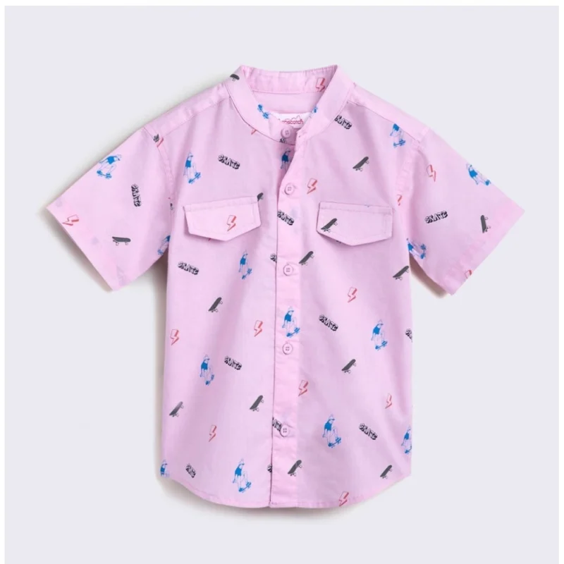Generic Boy's Cotton Blend Printed Short Sleeve Shirt and Shorts Set (Pink) - Image 4