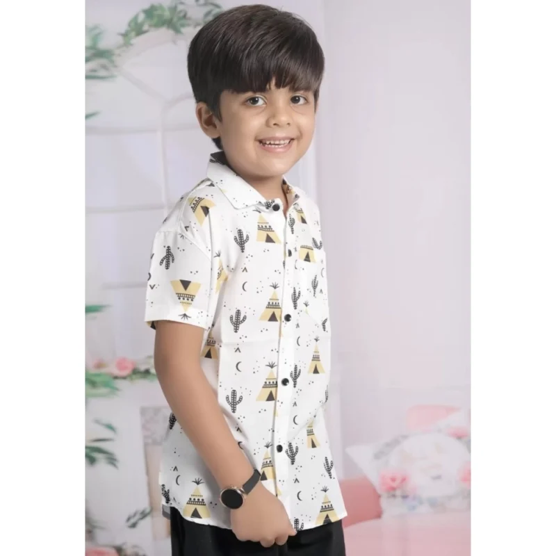 Generic Boy's Cotton Blend Printed Short Sleeve Shirt and Shorts Set (White) - Image 4