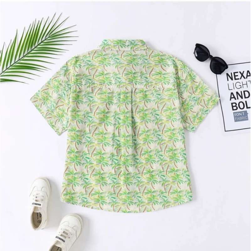 Generic Boy's Cotton Blend Printed Short  Sleeve Shirt (Green) - Image 4