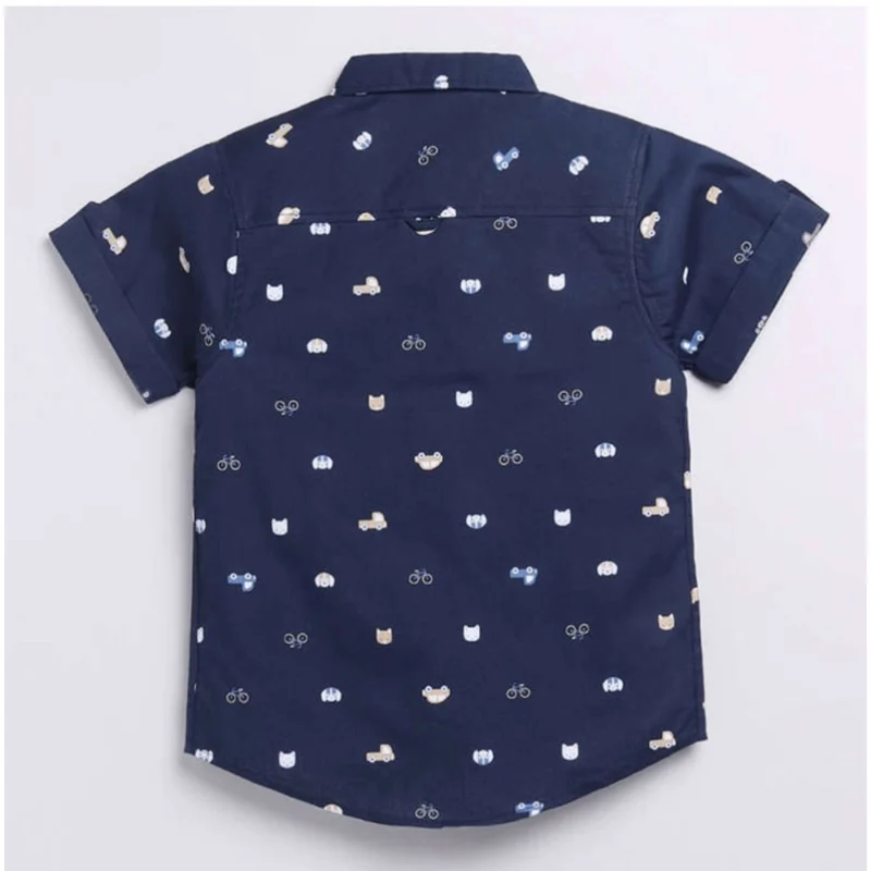 Generic Boy's Cotton Blend Printed Short Sleeve Shirt (Navy Blue) - Image 4