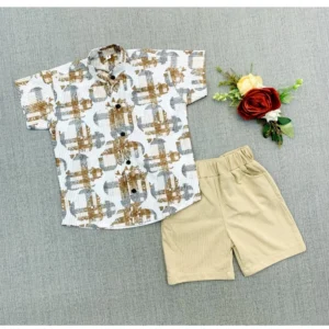 Generic Boy's Cotton Blend Printed Short Sleeve Shirt and Shorts Set (MultiColor)