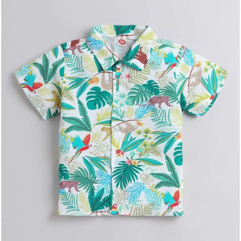Generic Boy's Lycra Blend Printed Short Sleeve Shirt and Shorts Set (MultiColor) - Image 4