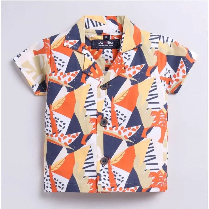 Generic Boy's Lycra Blend Printed Short Sleeve Shirt and Shorts Set (MultiColor) - Image 4