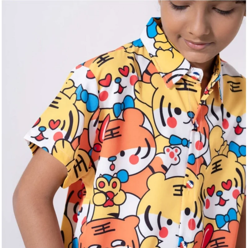 Generic Boy's Lycra Blend Printed Short Sleeve Shirt and Shorts Set (MultiColor) - Image 3