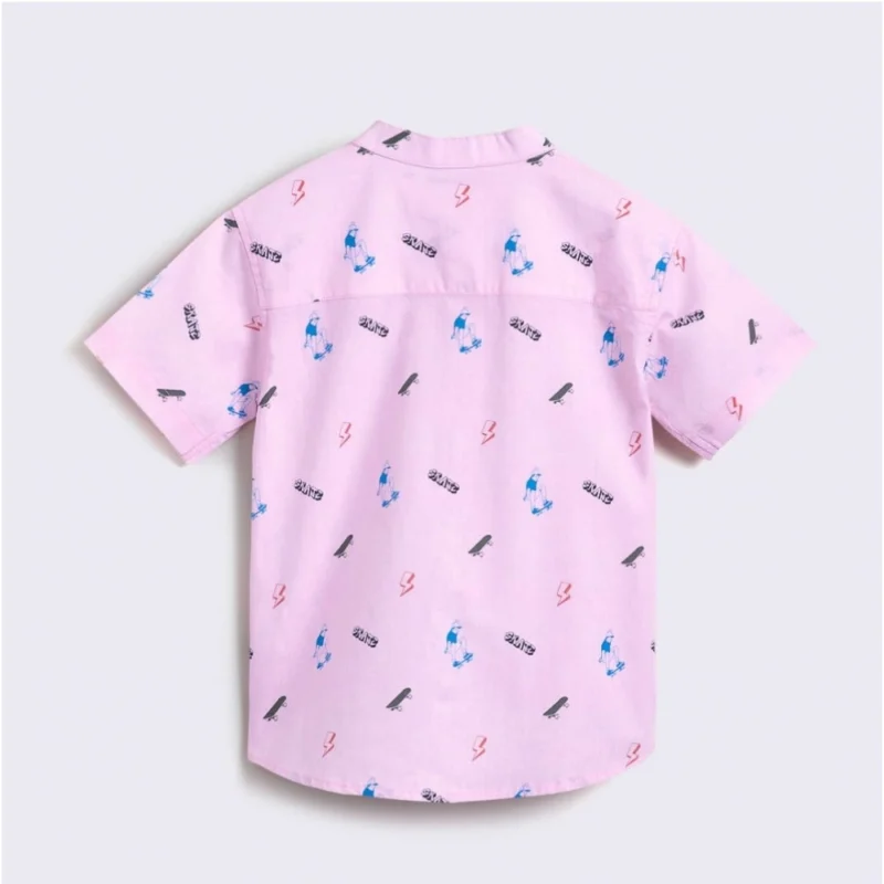 Generic Boy's Cotton Blend Printed Short Sleeve Shirt and Shorts Set (Pink) - Image 3