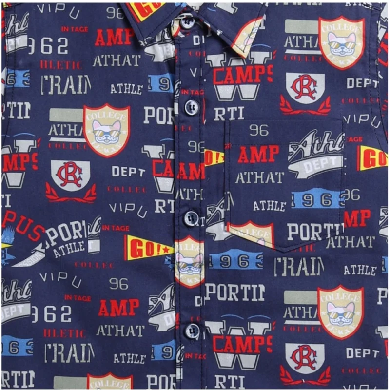Generic Boy's Cotton Blend Printed Short Sleeve Shirt (Navy Blue) - Image 3
