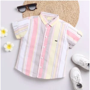 Generic Boy's Cotton Blend Printed Short Sleeve Shirt (MultiColor)