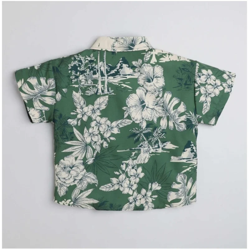 Generic Boy's Cotton Blend Printed Short Sleeve Shirt (Green) - Image 4