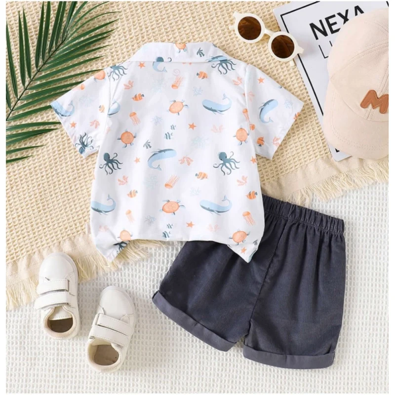 Generic Boy's Lycra Blend Printed Short Sleeve Shirt and Shorts Set (MultiColor) - Image 4
