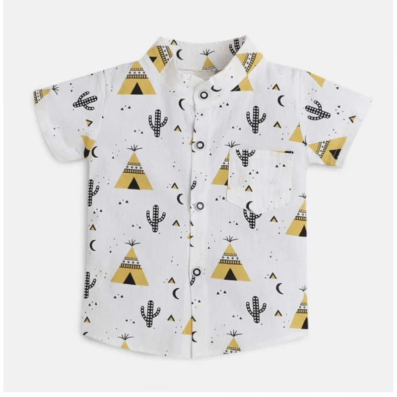 Generic Boy's Cotton Blend Printed Short Sleeve Shirt and Shorts Set (White) - Image 4