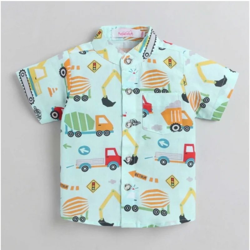 Generic Boy's Cotton Blend Printed Short Sleeve Shirt and Shorts Set (MultiColor) - Image 4