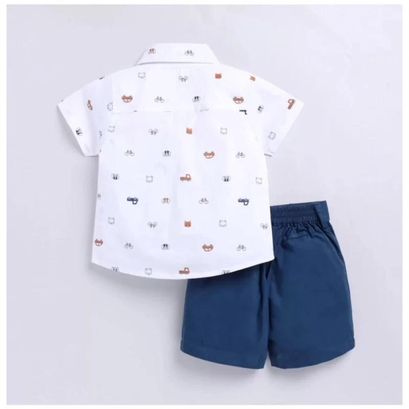 Generic Boy's Cotton Blend Printed Short Sleeve Shirt and Shorts Set (White) - Image 4
