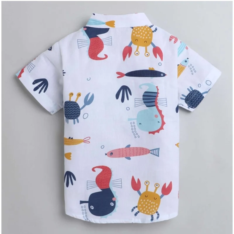 Generic Boy's Cotton Blend Printed Short Sleeve Shirt and Shorts Set (White) - Image 4