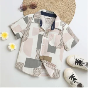 Generic Boy's Cotton Blend Printed Short Sleeve Shirt (MultiColor)