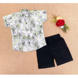 Generic Boy's Cotton Blend Printed Short Sleeve Shirt and Shorts Set (MultiColor)