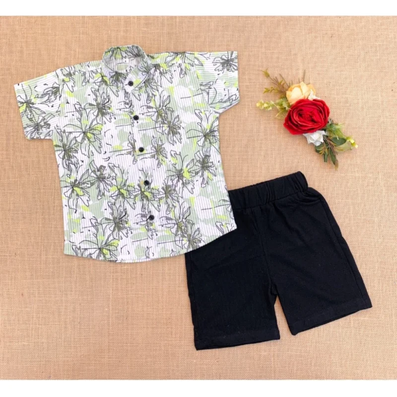 Generic Boy's Cotton Blend Printed Short Sleeve Shirt and Shorts Set (MultiColor)