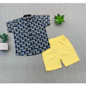 Generic Boy's Cotton Blend Printed Short Sleeve Shirt and Shorts Set (MultiColor)