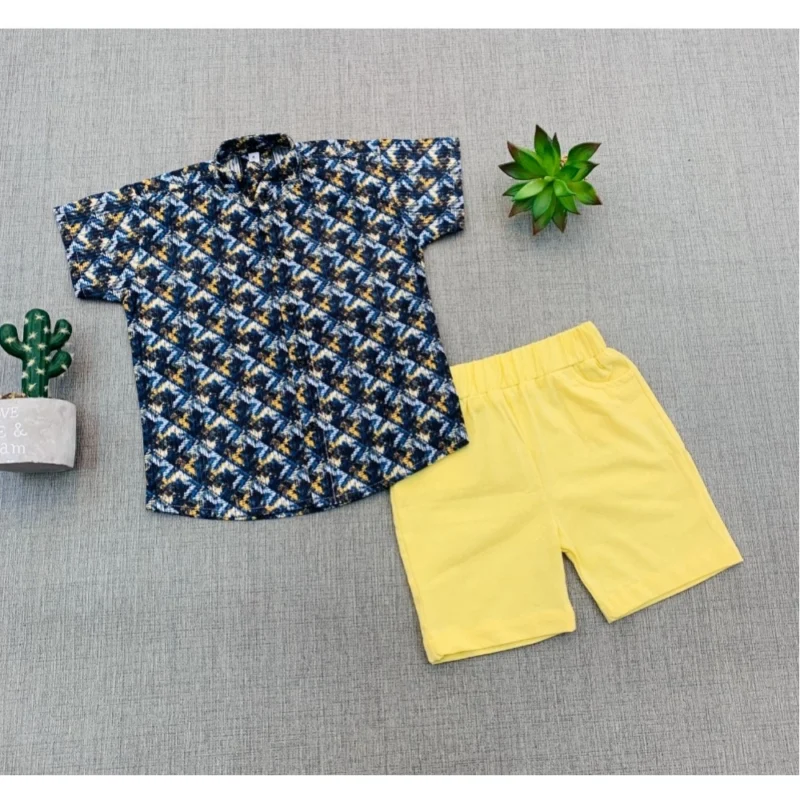 Generic Boy's Cotton Blend Printed Short Sleeve Shirt and Shorts Set (MultiColor)
