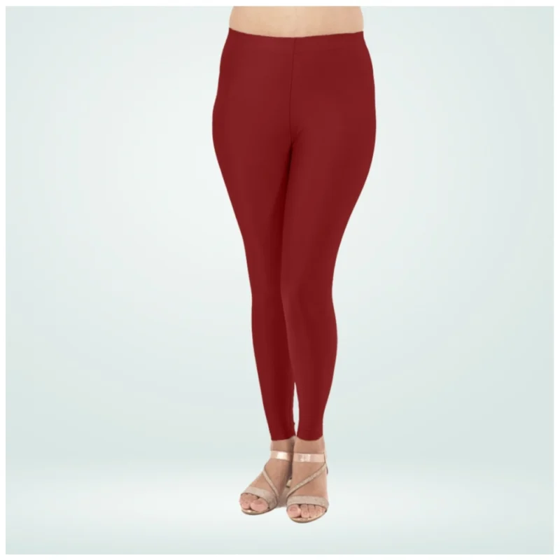 Generic Women's Cotton Blended Solid Shimmer Ankle leggings (Maroon) - Image 4