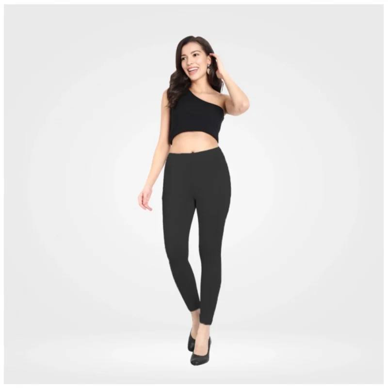 Generic Women's Cotton Blended Solid Ankle legging (Black)
