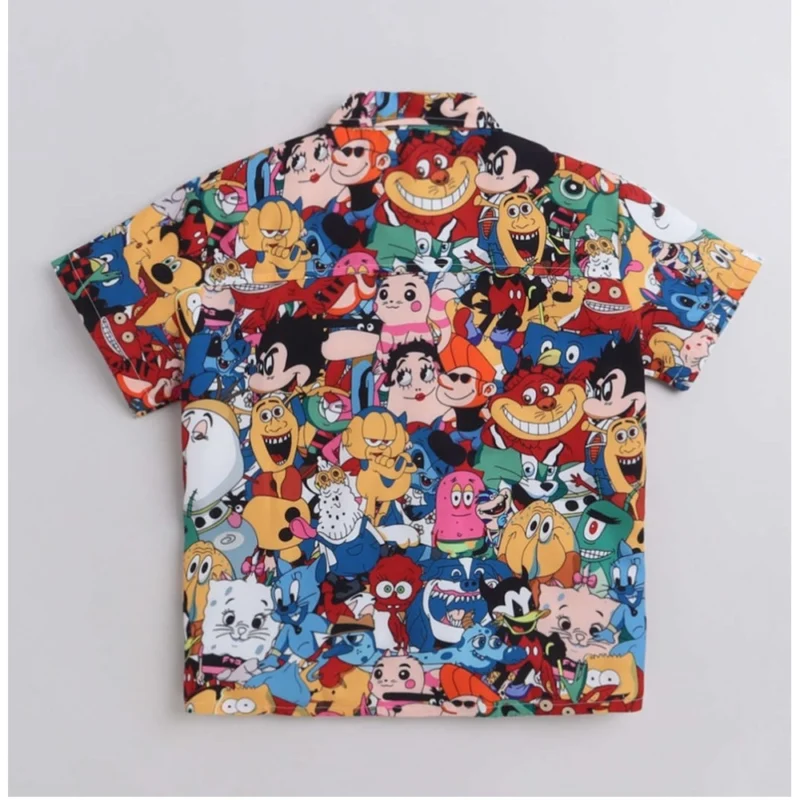 Generic Boy's Lycra Blend Printed Short Sleeve Shirt and Shorts Set (MultiColor) - Image 3
